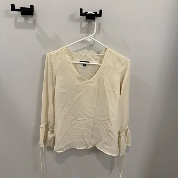 J. Crew Cream V-Neck Blouse with Tie Sleeves - Picture 3 of 4